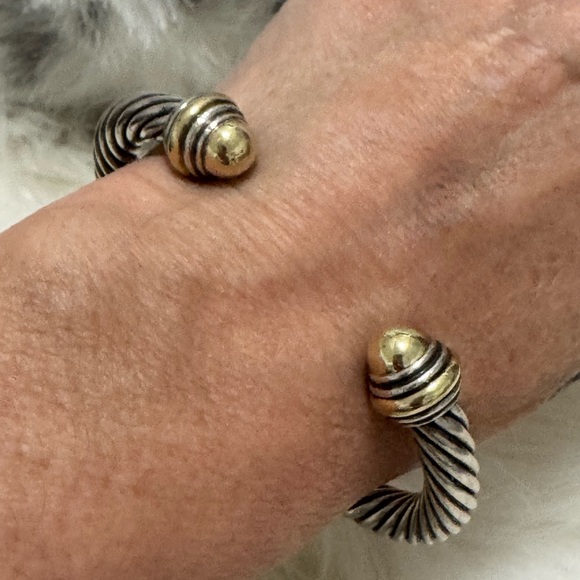 David Yurman 7mm 14K Gold Dome .925 Cable Cuff Bracelet Sz M - Picture 6 of 8